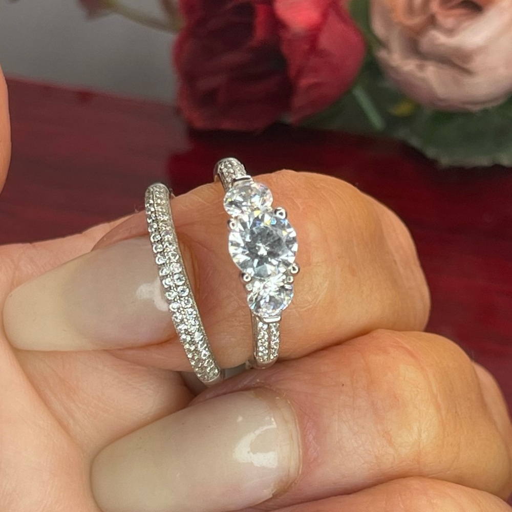 Size 8 Sterling Silver Stack Wedding Engagement R… - image 1